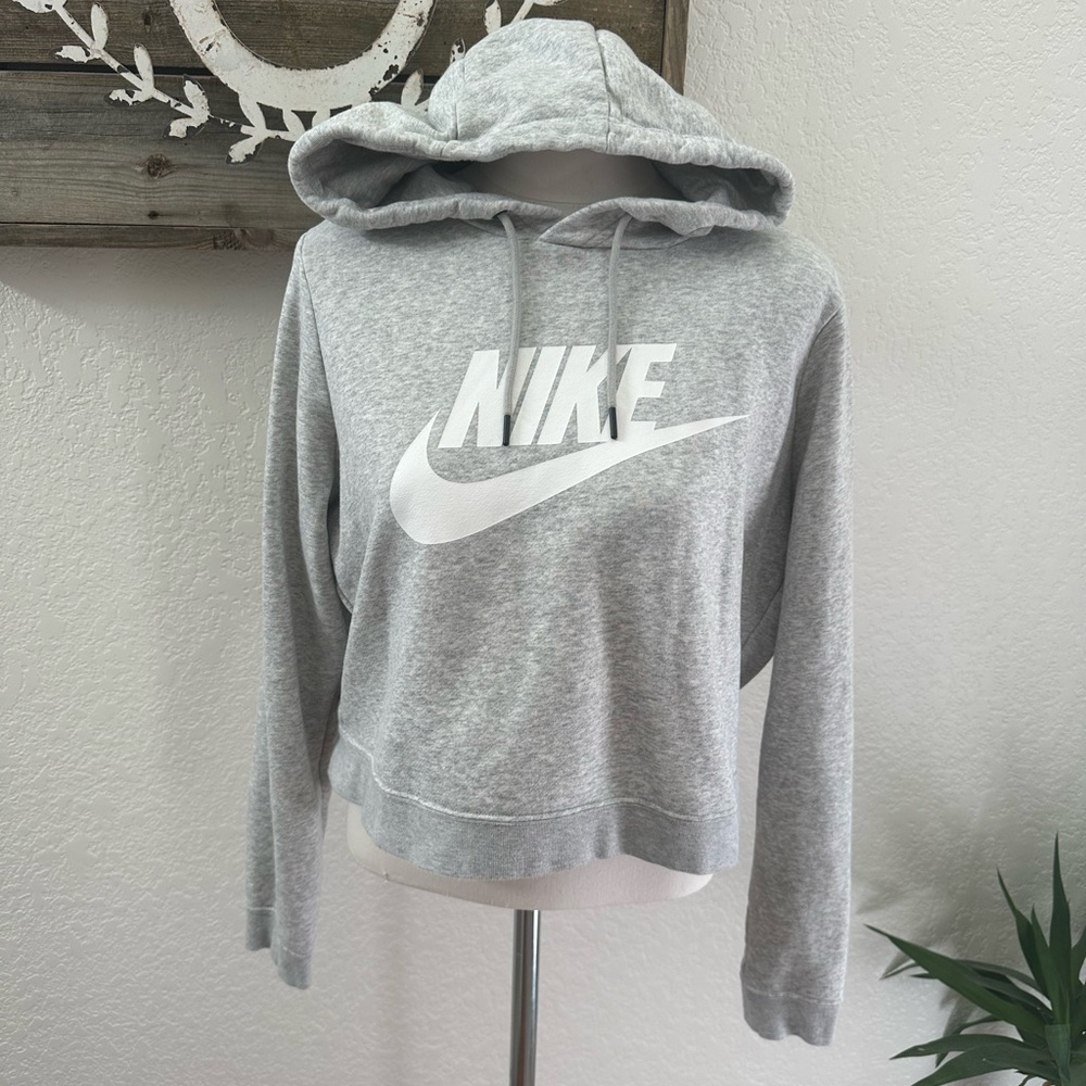 Nike Women's Gray cropped Logo Hoodie Top Ladies Large